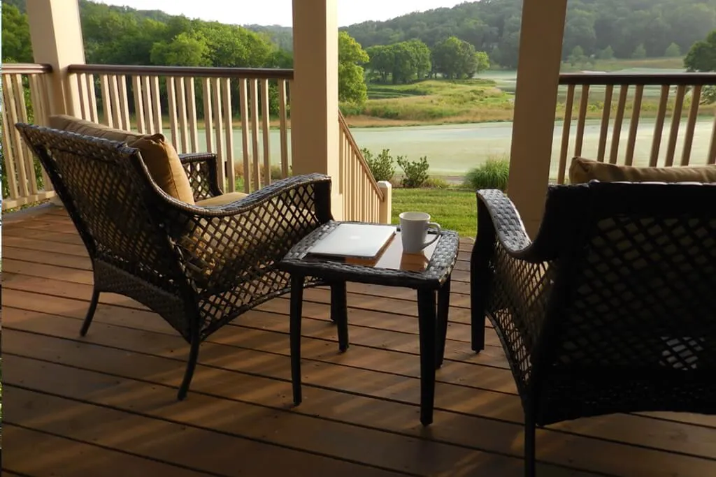 Golf hole with panoramic mountain and lake views at Tennessee National