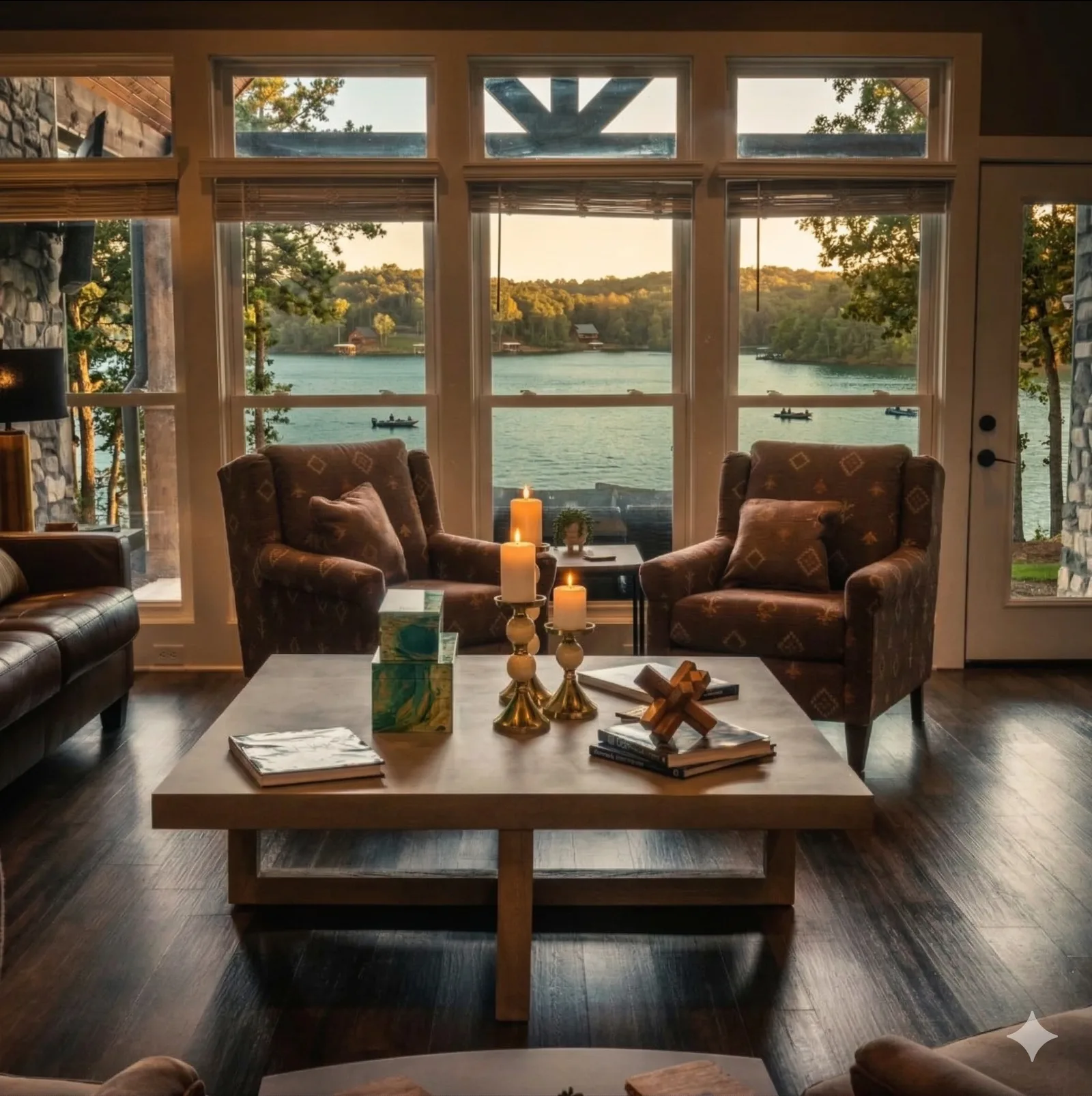 The lake through the windows of a home at Tennessee National
