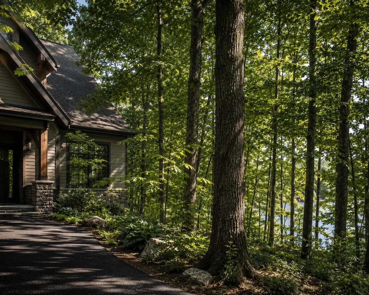 Wooded homesite in The Timbers with lake views through the trees